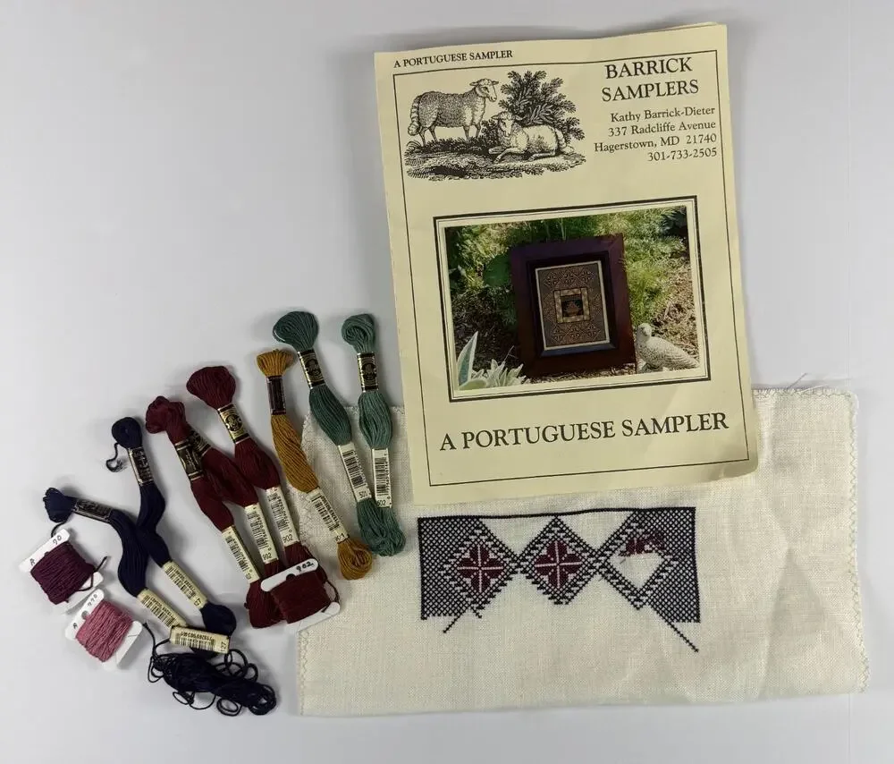 Kathy Barrick Cross Stitch Chart Kit A Portuguese Sampler Vintage 2000 Linen WIP